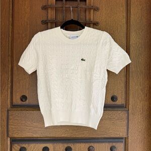 Lacoste Women's White  Cable Knit Crewneck Sweater Size L